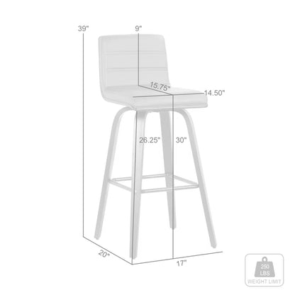 Aluin Mid-Century Modern Swivel Counter or Bar Height Bar Stool in Faux Leather and Wood