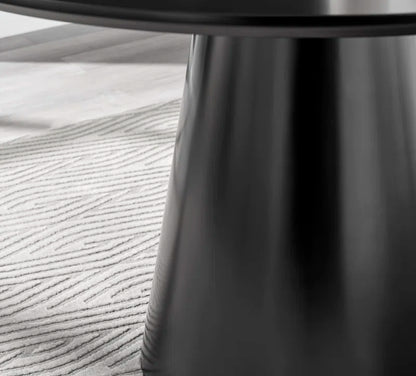Edzard Statement Pedestal round Dining Table Set in Black & 4 Luxury Velvet Dining Chairs