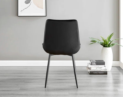 Edzard Statement Pedestal round Dining Table Set in Black & 4 Luxury Velvet Dining Chairs