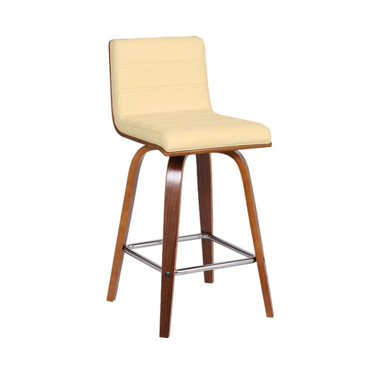 Aluin Mid-Century Modern Swivel Counter or Bar Height Bar Stool in Faux Leather and Wood