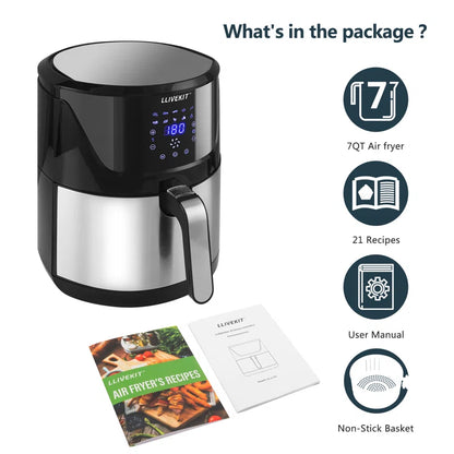 7L Large Air Fryer, Family Size Hot Air Fryer 1800W Digital Touchscreen with 10 Presets, Removable Basket, Timer & Temperature Control for Oil Free & Low Fat Healthy Cooking