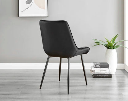 Edzard Statement Pedestal round Dining Table Set in Black & 4 Luxury Velvet Dining Chairs