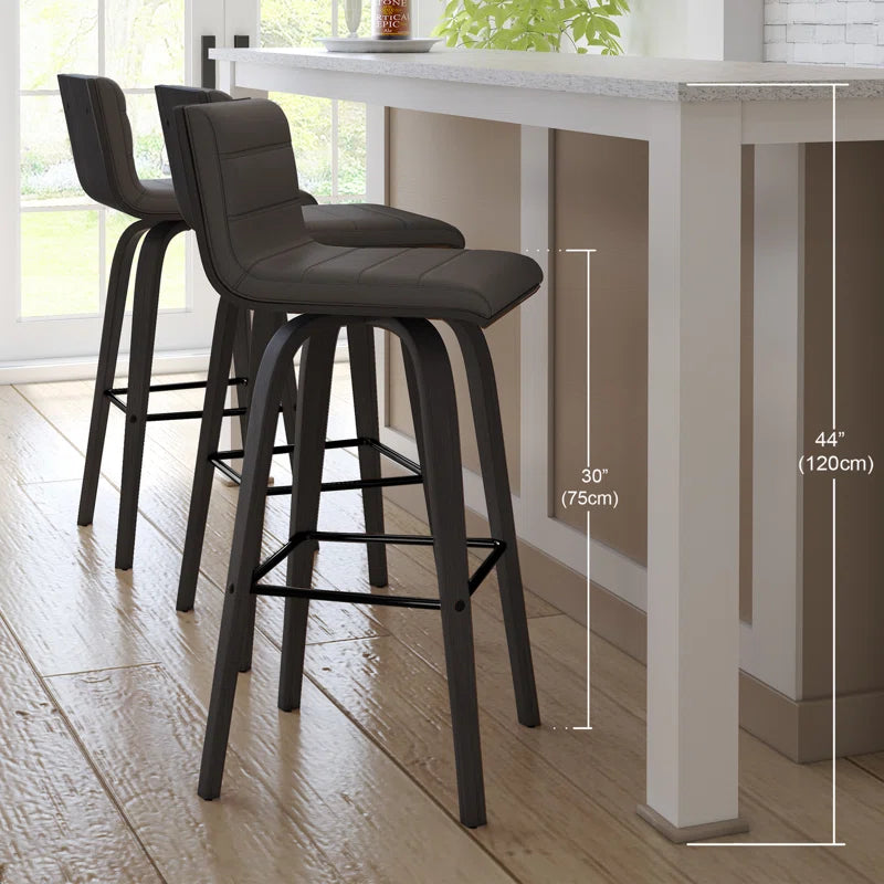 Aluin Mid-Century Modern Swivel Counter or Bar Height Bar Stool in Faux Leather and Wood