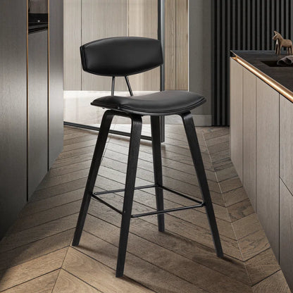 Tellis Mid-Century Modern Armless Stool in Faux Leather and Wood
