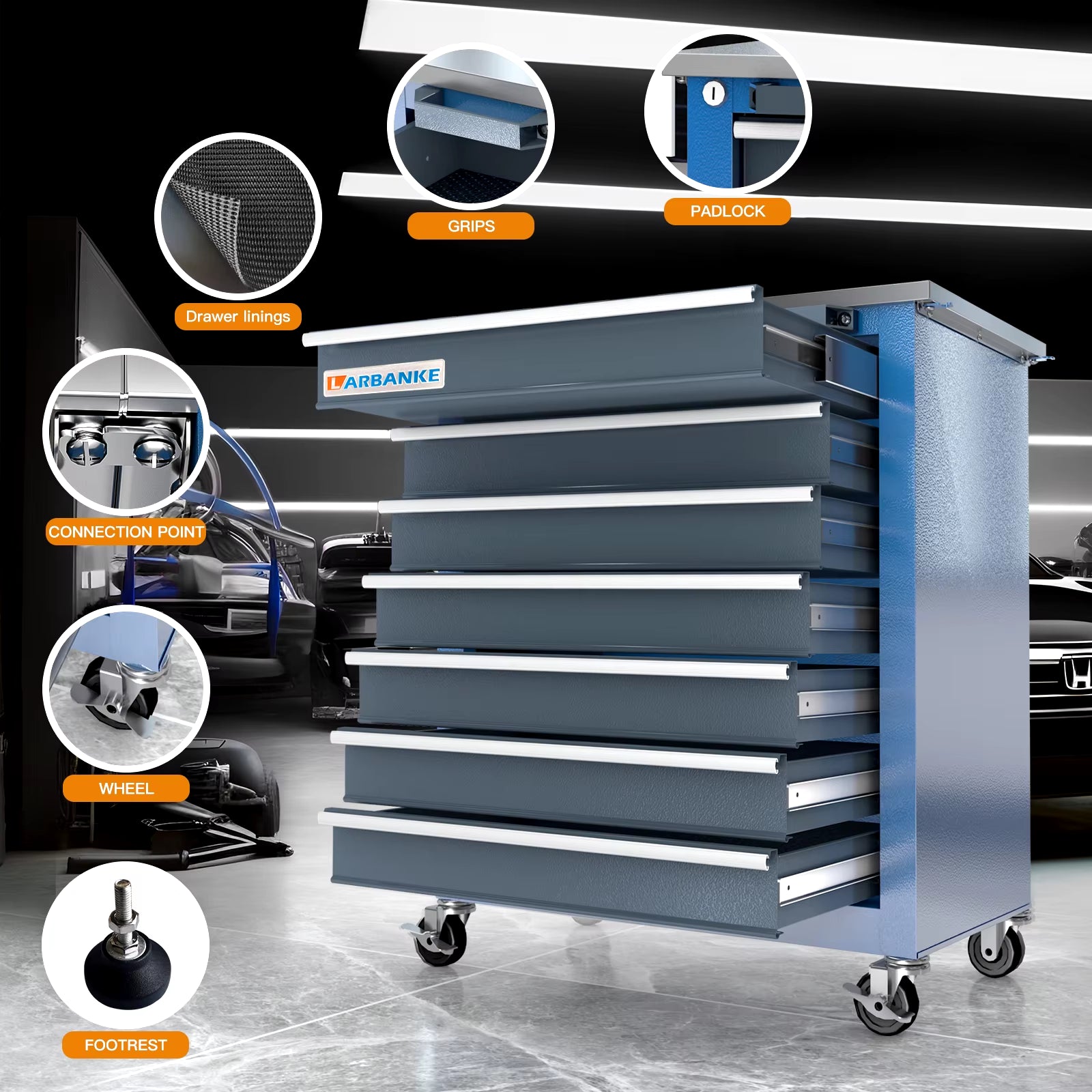 LARBANKE Combination Tool Cabinet,7 Drawer Tool Chest and 5 Drawer Tool Chest for Connected Use