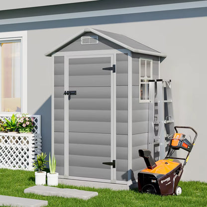 【】Outdoor Storage Shed Kit - Perfect for Storing Patio Furniture, Grey and White