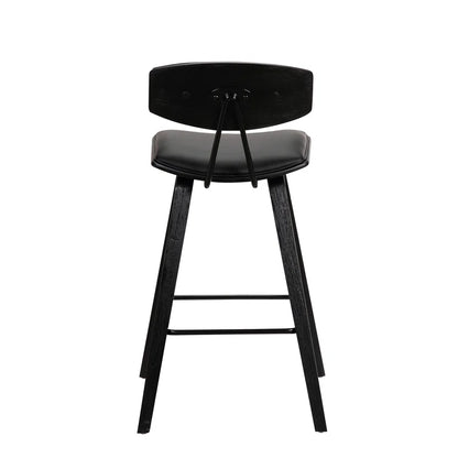 Tellis Mid-Century Modern Armless Stool in Faux Leather and Wood