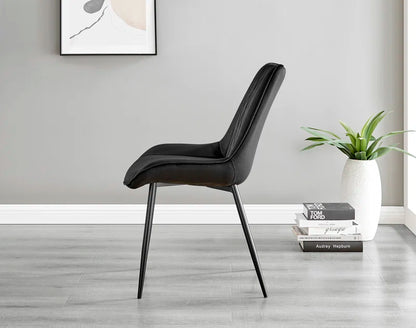 Edzard Statement Pedestal round Dining Table Set in Black & 4 Luxury Velvet Dining Chairs