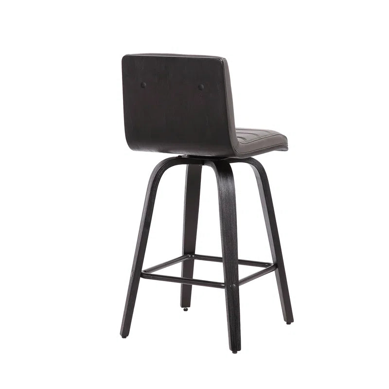 Aluin Mid-Century Modern Swivel Counter or Bar Height Bar Stool in Faux Leather and Wood