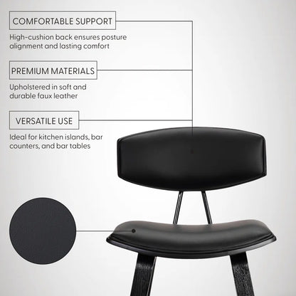 Tellis Mid-Century Modern Armless Stool in Faux Leather and Wood