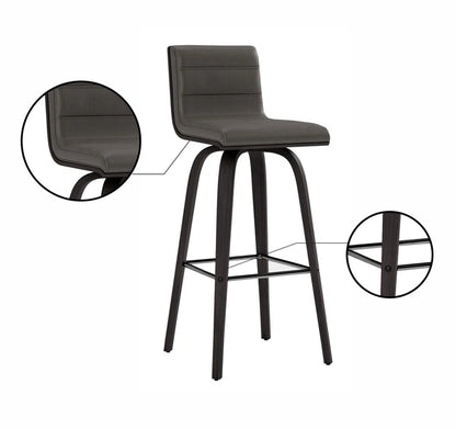 Aluin Mid-Century Modern Swivel Counter or Bar Height Bar Stool in Faux Leather and Wood