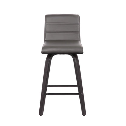Aluin Mid-Century Modern Swivel Counter or Bar Height Bar Stool in Faux Leather and Wood