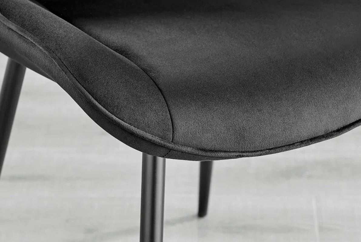 Edzard Statement Pedestal round Dining Table Set in Black & 4 Luxury Velvet Dining Chairs