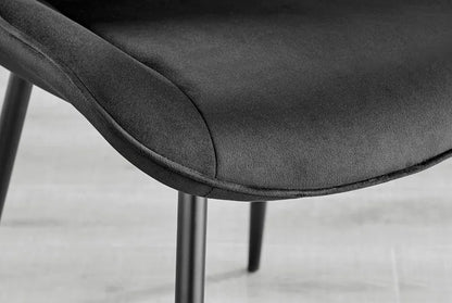 Edzard Statement Pedestal round Dining Table Set in Black & 4 Luxury Velvet Dining Chairs