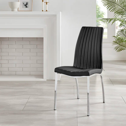 Marietta Chrome Metal and White High Gloss Dining Table Set - 6 Luxury Soft Touch Dining Chairs