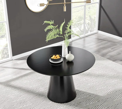 Edzard Statement Pedestal round Dining Table Set in Black & 4 Luxury Velvet Dining Chairs