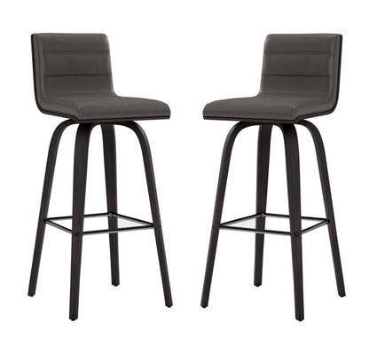 Aluin Mid-Century Modern Swivel Counter or Bar Height Bar Stool in Faux Leather and Wood